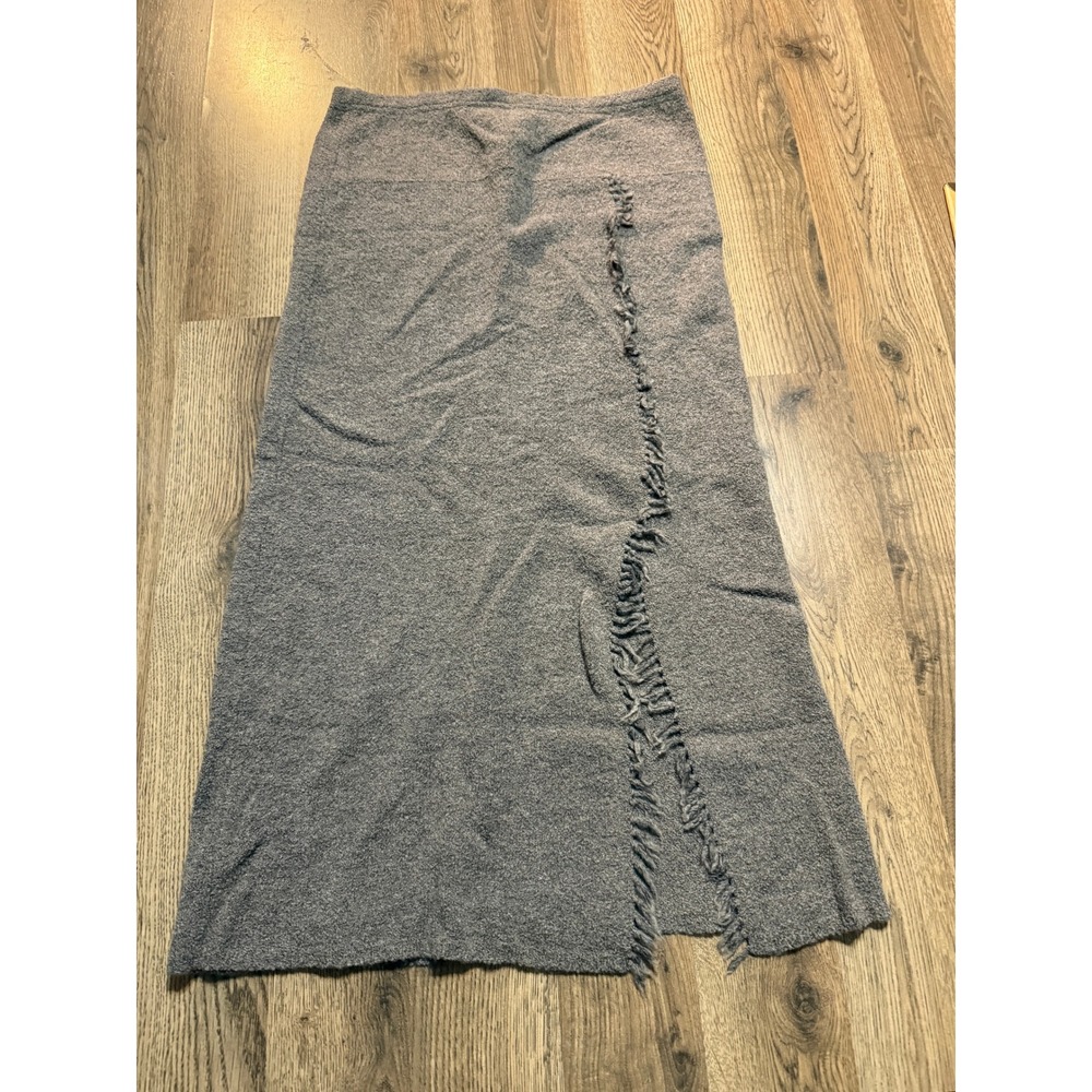 J.Jill Merino Skirt Womens Size S Gray Maxi Fringed Trim Slit Wool Blend